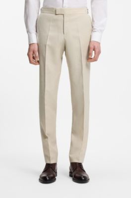 Abito smoking due pezzi slim fit in lana vergine e lino, Beige chiaro