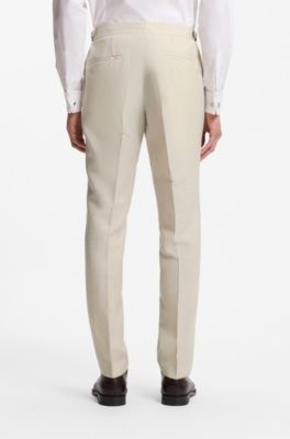 Abito smoking due pezzi slim fit in lana vergine e lino, Beige chiaro