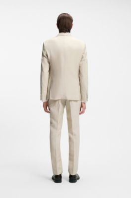 Abito smoking due pezzi slim fit in lana vergine e lino, Beige chiaro