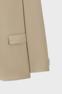 Tredelad slim fit-kostym av serge i jungfruull, Ljusbeige