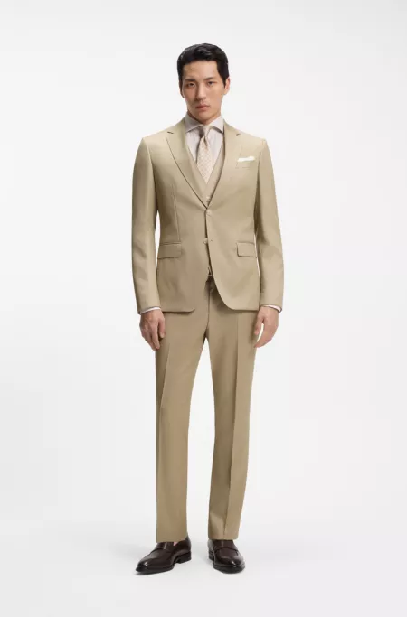 Three-piece slim-fit suit in virgin-wool serge