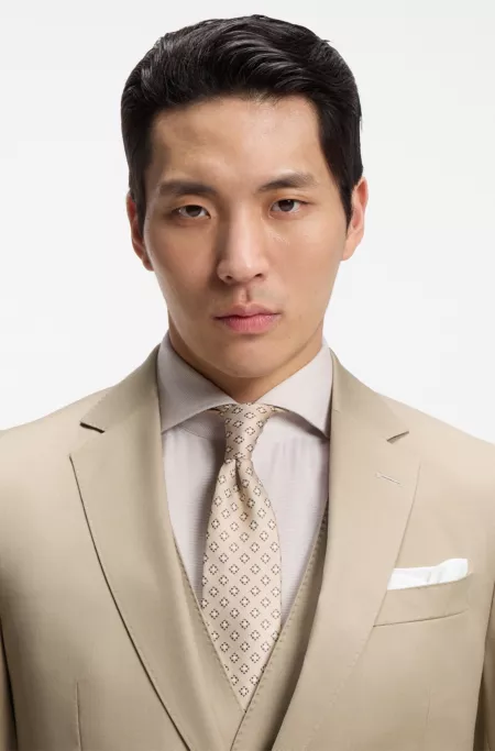 Three-piece slim-fit suit in virgin-wool serge