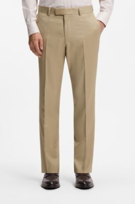 Three-piece slim-fit suit in virgin-wool serge, Light Beige