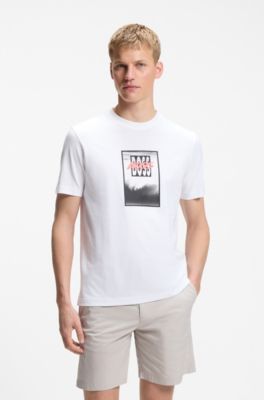 Cotton-jersey T-shirt with printed artwork, White