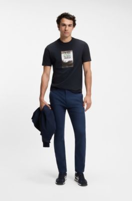 T-shirt i bomuldsjersey med trykt grafik, M&oslash;rkebl&aring;