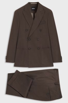 Two-piece slim-fit suit in stretch cotton, Dark Brown