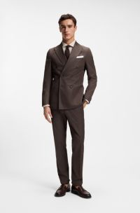 Two-piece slim-fit suit in stretch cotton, Dark Brown