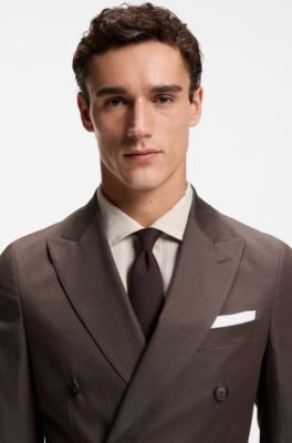 Two-piece slim-fit suit in stretch cotton, Dark Brown