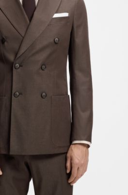 Two-piece slim-fit suit in stretch cotton, Dark Brown