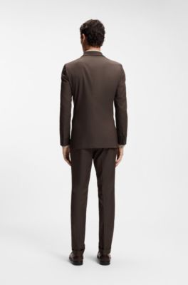 Two-piece slim-fit suit in stretch cotton, Dark Brown