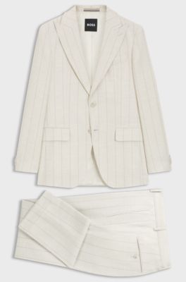 Two-piece slim-fit suit in cotton and virgin wool, Light Grey
