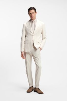 Two-piece slim-fit suit in cotton and virgin wool, Light Grey