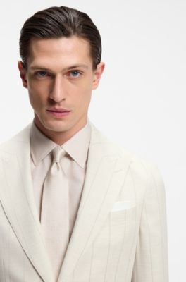 Two-piece slim-fit suit in cotton and virgin wool, Light Grey