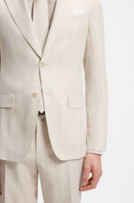 Two-piece slim-fit suit in cotton and virgin wool, Light Grey