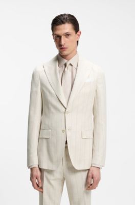 Two-piece slim-fit suit in cotton and virgin wool, Light Grey