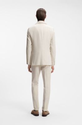 Two-piece slim-fit suit in cotton and virgin wool, Light Grey