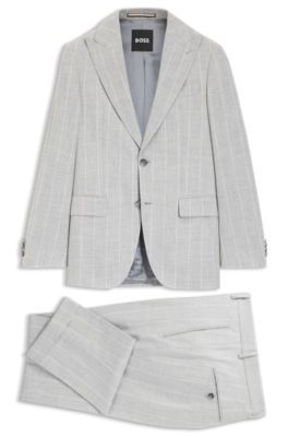 Two-piece slim-fit suit in cotton and virgin wool, Light Grey