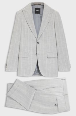 Two-piece slim-fit suit in cotton and virgin wool, Light Grey