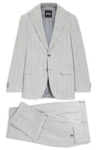 Two-piece slim-fit suit in cotton and virgin wool, Light Grey