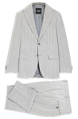 Two-piece slim-fit suit in cotton and virgin wool