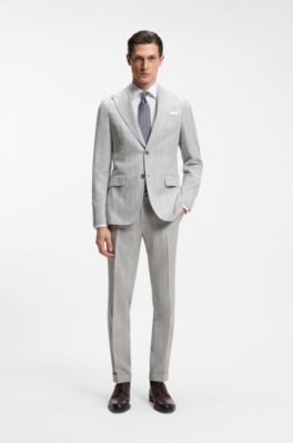 Two-piece slim-fit suit in cotton and virgin wool, Light Grey