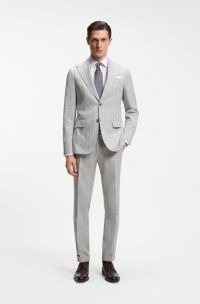 Two-piece slim-fit suit in cotton and virgin wool, Light Grey