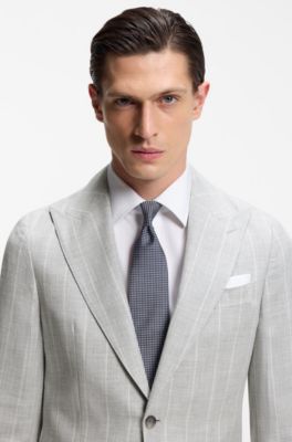 Two-piece slim-fit suit in cotton and virgin wool, Light Grey