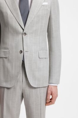 Costume deux pi&egrave;ces Slim en coton et laine vierge, Gris chin&eacute;