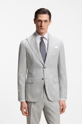 Two-piece slim-fit suit in cotton and virgin wool, Light Grey