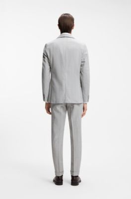 Costume deux pi&egrave;ces Slim en coton et laine vierge, Gris chin&eacute;