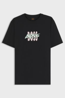 Cotton-jersey T-shirt with logo artwork, Black