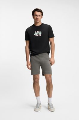 Cotton-jersey T-shirt with logo artwork, Black