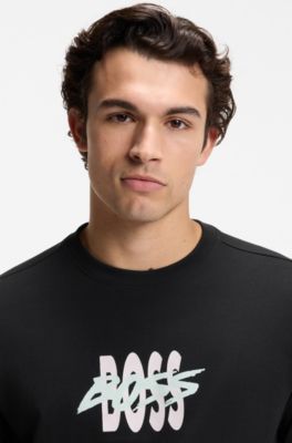 Cotton-jersey T-shirt with logo artwork, Black