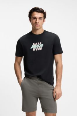 Cotton-jersey T-shirt with logo artwork, Black