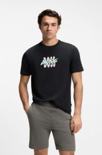 Cotton-jersey T-shirt with logo artwork, Black