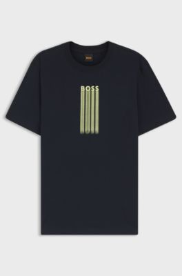 T-shirt van katoenen jersey met logo-artwork, Donkerblauw
