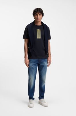 T-shirt van katoenen jersey met logo-artwork, Donkerblauw