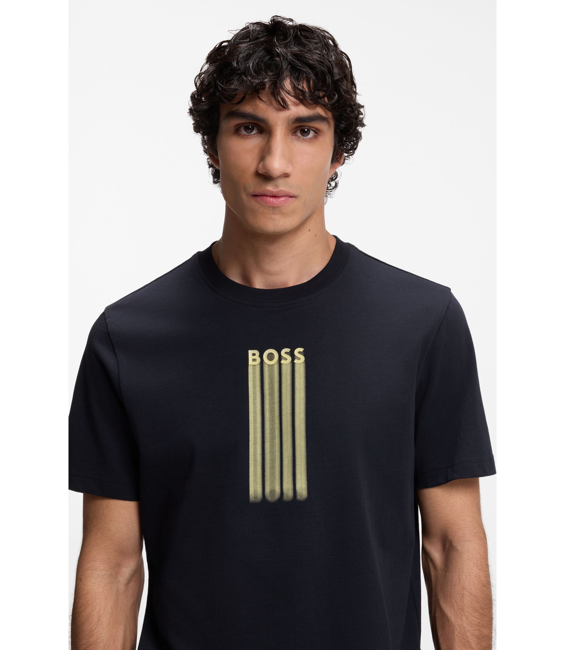 BOSS - Cotton-jersey T-shirt with logo artwork - Dark Blue