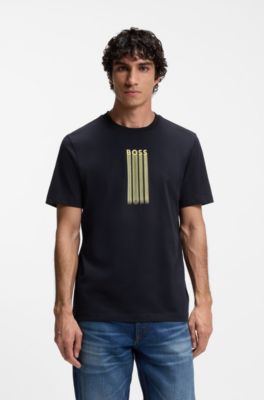 Cotton-jersey T-shirt with logo artwork, Dark Blue