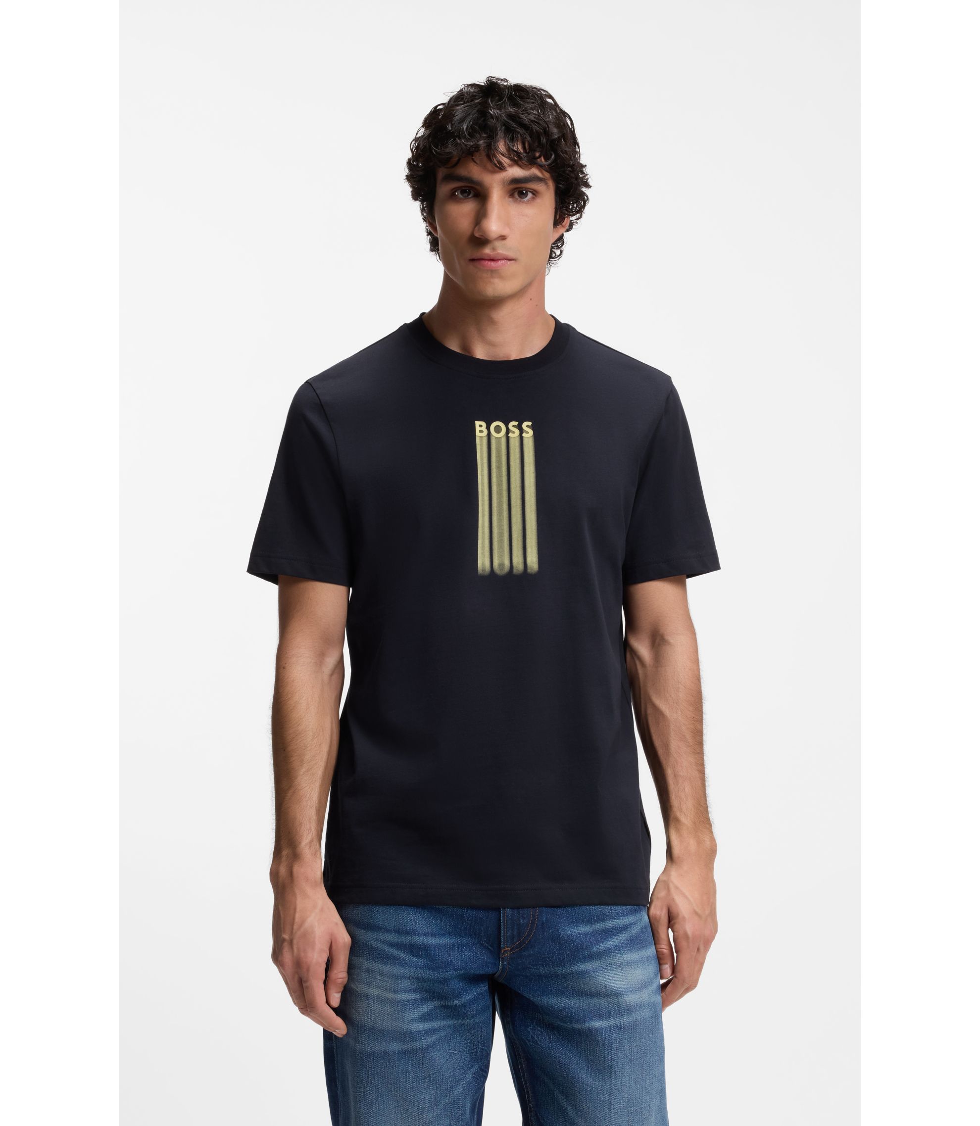 BOSS - Cotton-jersey T-shirt with logo artwork - Dark Blue