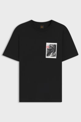 T-shirt van katoenen jersey met grafische print, Zwart