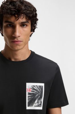 Cotton-jersey T-shirt with graphic print, Black