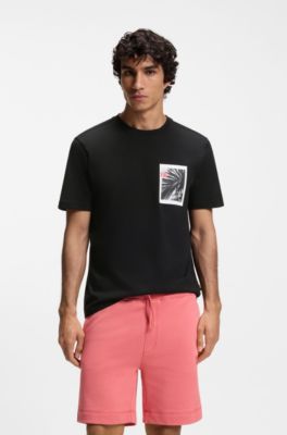 Cotton-jersey T-shirt with graphic print, Black