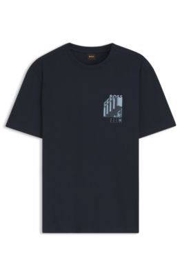 Cotton-jersey T-shirt with graphic print, Dark Blue