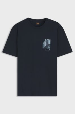 T-shirt in jersey di cotone con stampa grafica, Blu scuro