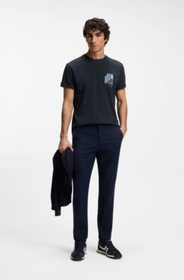 Cotton-jersey T-shirt with graphic print, Dark Blue