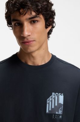 T-shirt em jersey de algod&atilde;o com estampado gr&aacute;fico, Dark Blue