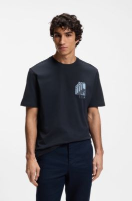 T-shirt em jersey de algod&atilde;o com estampado gr&aacute;fico, Dark Blue