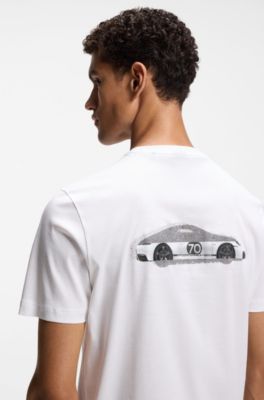 Porsche x BOSS mercerised-cotton T-shirt with rear graphics, White