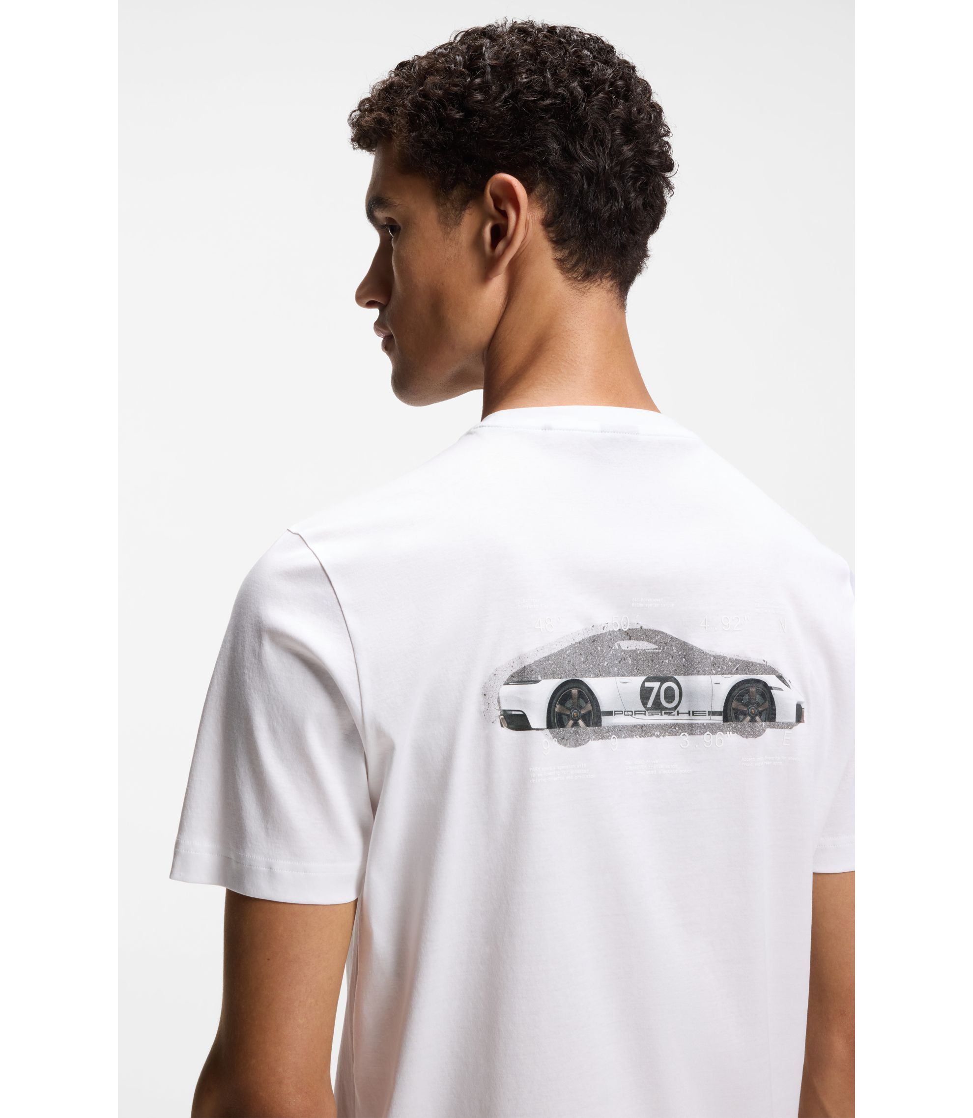 Porsche x BOSS T-Shirt aus merzerisierter Baumwolle mit Grafik-Print auf der Rückseite